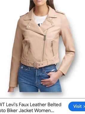 Levi's Beige Faux Leather Belted Moto Jacket *buckle and buckle stick is missing